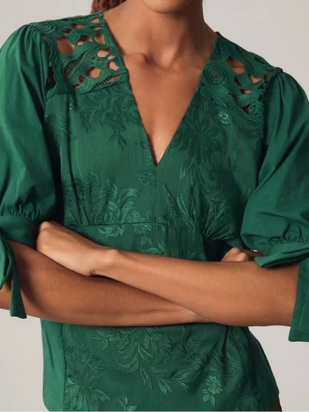 Anthropologie Tiny  Ophelia Embroidered Green Blouse Size XS EUC - Picture 3 of 11